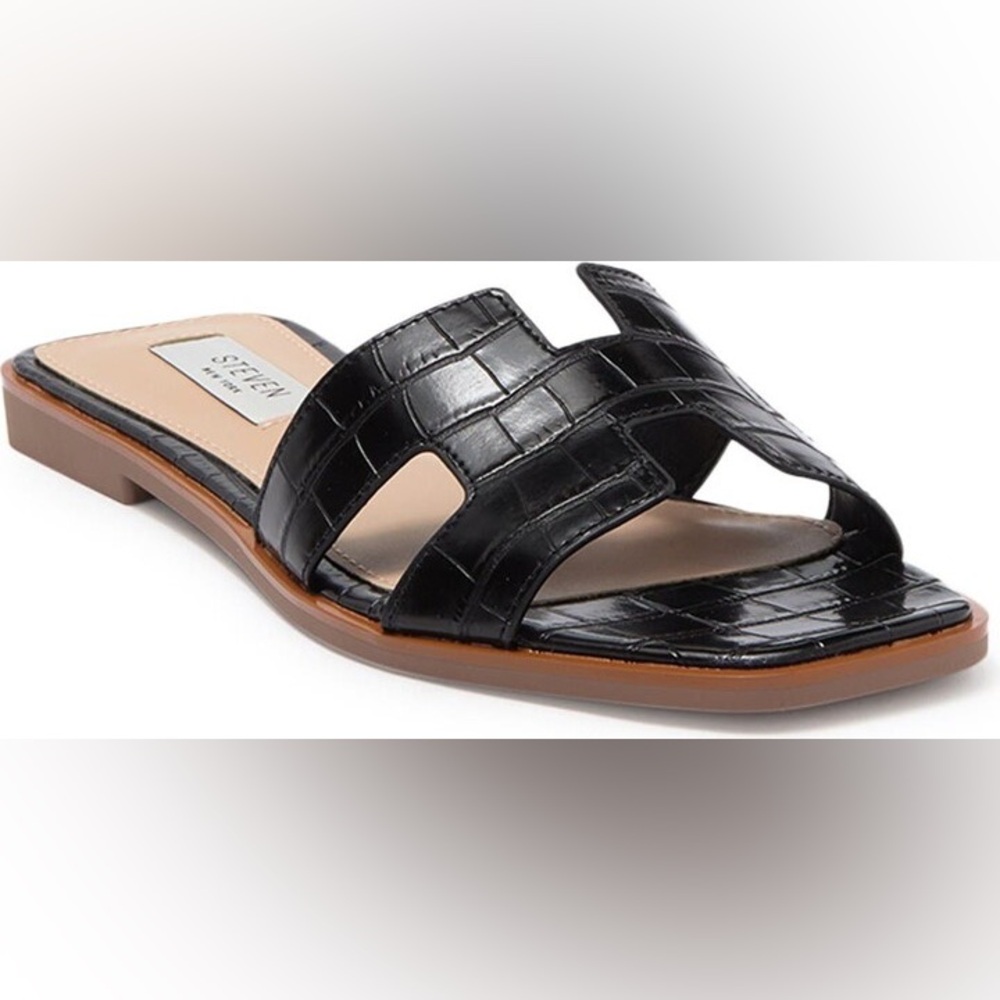 Steve Madden Harlien Slide Sandals - Black Croc, size 7.5